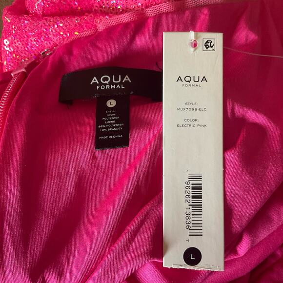 Pink Sequined Backless Evening Gown Size 14 Sleeveless Thigh Slit Formal by AQUA - Picture 8 of 11